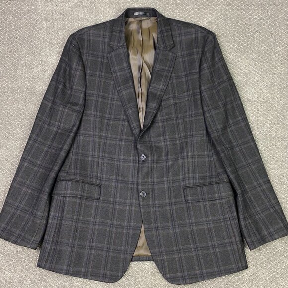 Lauren Ralph Lauren Wool Blazer Sport Coat Men's 44L Brown Blue Windowpane Plaid - Picture 1 of 15